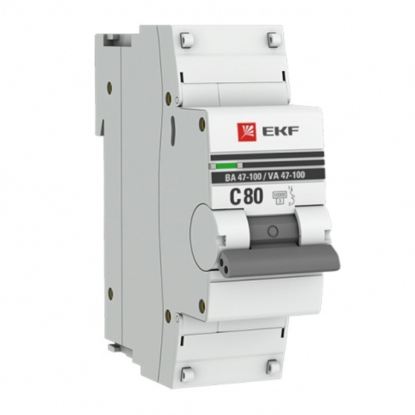 Автоматический выключатель 1P С80А 10kA ВА 47-100 1,5 модуля EKF PROxima (автомат электрический)
