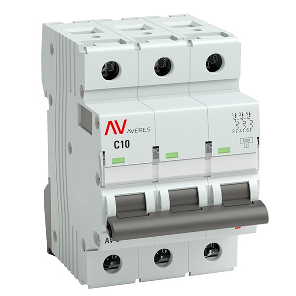 Автоматический выключатель 3P 10А (C) 6кА AV-6 EKF AVERES (автомат электрический)