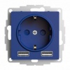 Зарядка розетка с/з 16А + USB A+A 5В/2,4А, 2х5В/1,2А SE AtlasDesign, аквамарин