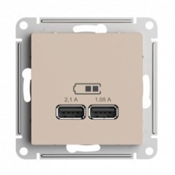 Зарядка USB А+А 5В, 1 порт x 2,1 А, 2 порта х 1,05 А SE SE AtlasDesign, песочный