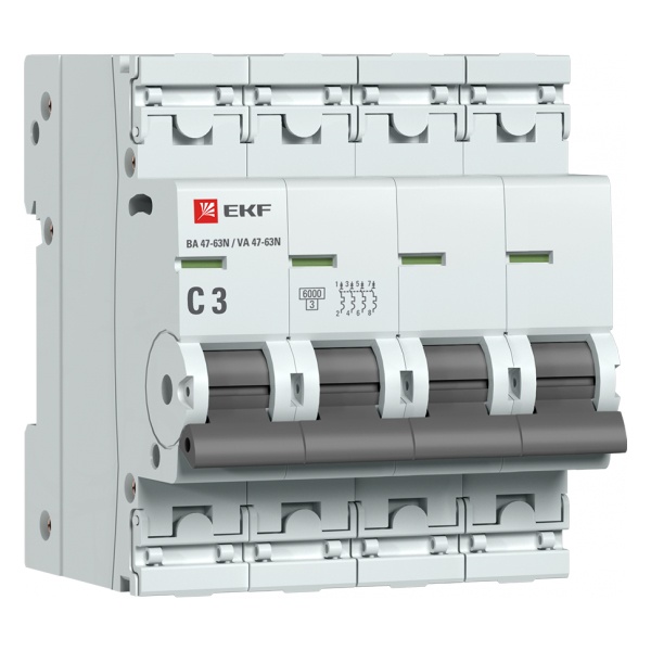 Автоматический выключатель 4P 3А (C) 6кА ВА 47-63N EKF PROxima (автомат электрический)