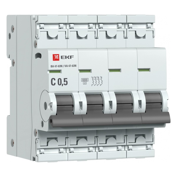 Автоматический выключатель 4P 0,5А (C) 6кА ВА 47-63N EKF PROxima (автомат электрический)