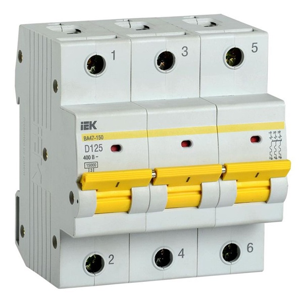 Автоматический выключатель ВА47-150 3Р 125А 15кА характеристика D ИЭК (автомат электрический)