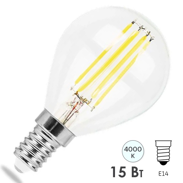 Лампа филаментная шарик Feron LB-515 15W 4000K 230V E14 1320Lm прозрачная