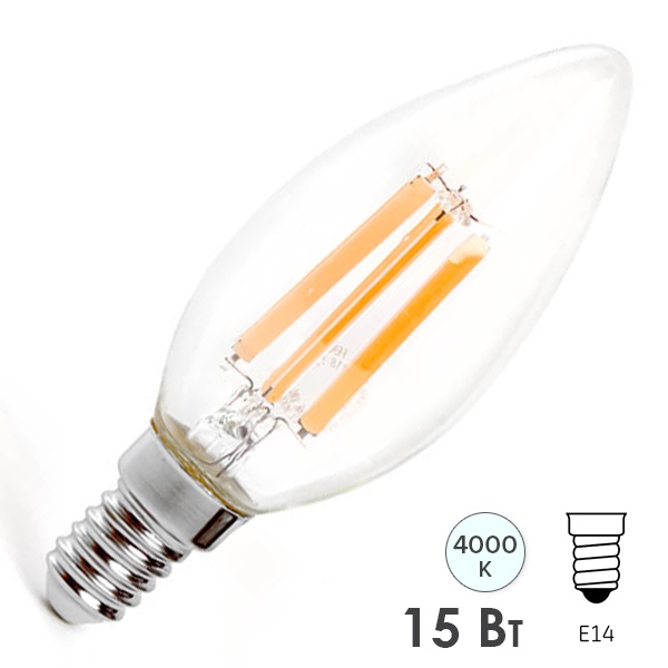 Лампа филаментная свеча Feron LB-717 C35 15W 4000K 230V E14 1320Lm прозрачная
