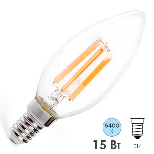 Лампа филаментная свеча Feron LB-717 C35 15W 6400K 230V E14 1340Lm прозрачная