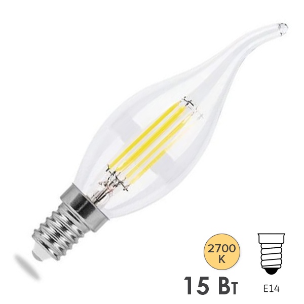 Лампа филаментная свеча на ветру Feron LB-718 C35T 15W 2700K 230V E14 1270Lm прозрачная
