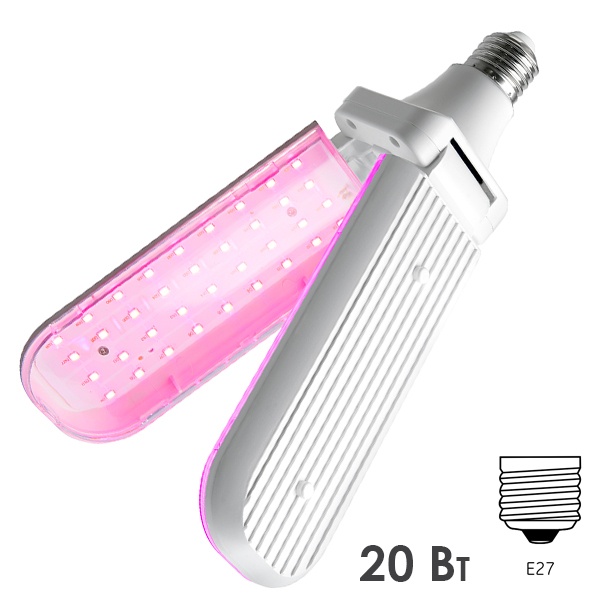 Лампа светодиодная для растений Feron LB-7000 2-х лепестковая 20W 175-265V E27 розовая
