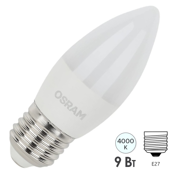 Лампа светодиодная свеча Osram LED LS B75 9W/840 230V FR E27 806lm