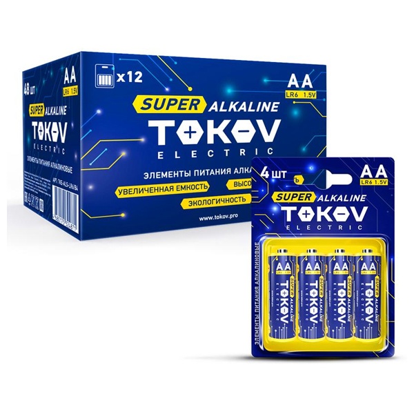Батарейка AA TOKOV ELECTRIC LR6 алкалиновая (упаковка 4шт)