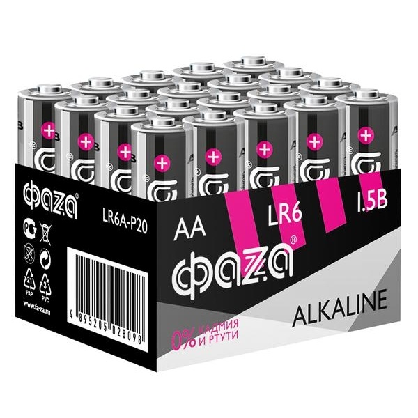 Батарейка AA/LR6 Alkaline 1,5V (упаковка 20шт) ФАZА