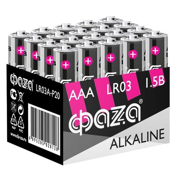 Батарейка AAA/LR03 Alkaline 1,5V (упаковка 20шт) ФАZА