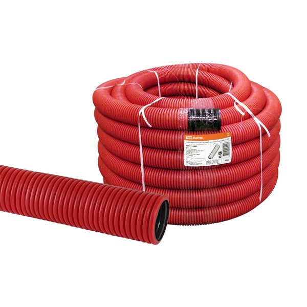 Труба гофрированная двустенная ПНД d63 с зондом (20м/уп.) красная TDM (гофра для кабеля)