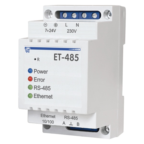 Преобразователь интерфейсов ЕТ-485 (Ethernet 10BASE-T,100BASE-T, RS-485 сети Modbus) 230В AC