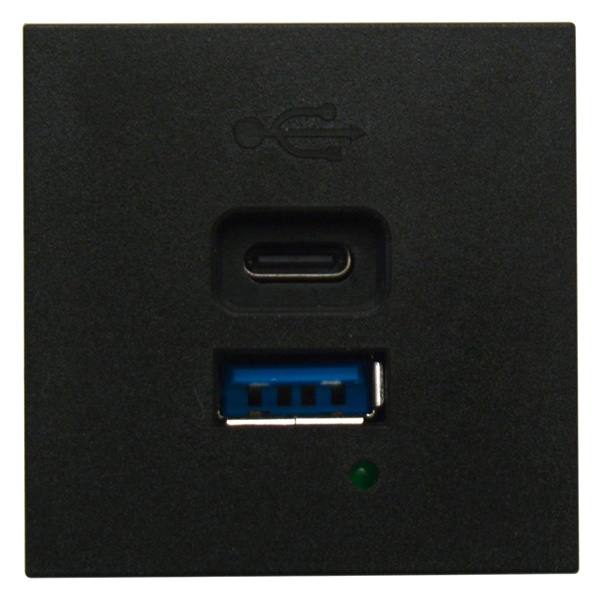 USB зарядное устройство 4.2A 65Вт Type A + C 2 модуля (45х45мм) глубина 50мм Donel матовый черный