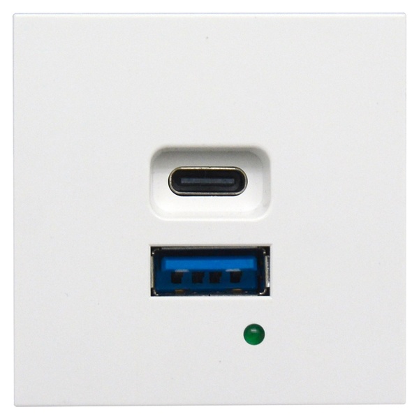 USB зарядное устройство 4.2A 65Вт Type A + C 2 модуля (45х45мм) глубина установки 50мм Donel белый