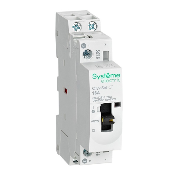 Контактор SE City9 Set модульный 16A 2НО 2P 230В с ручным управлением
