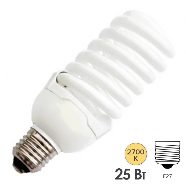 Лампа энергосберегающая LBL E 25W 2700K 220V E27 спираль теплая LightBest