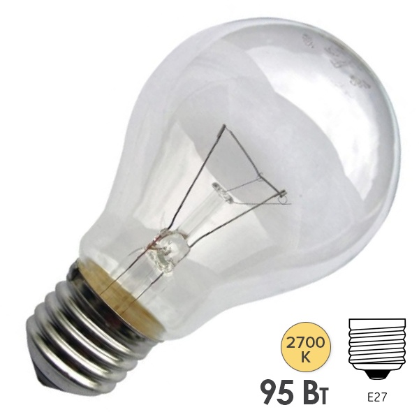 Лампа накаливания ЛОН A50 95W 220V E27 прозрачный Favor