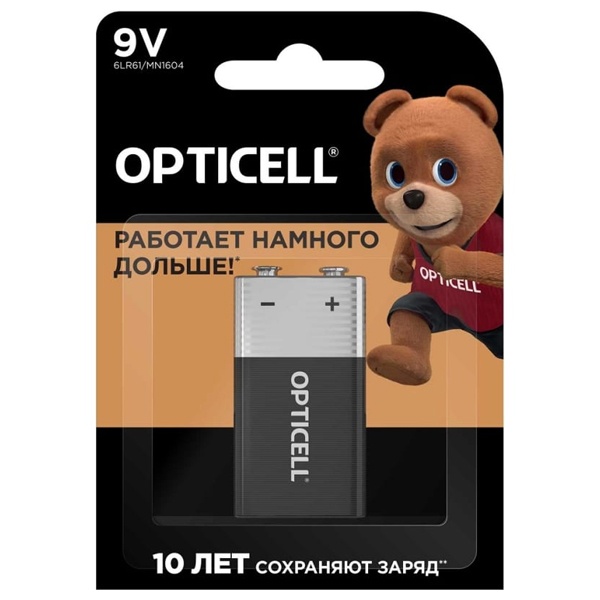 Батарейка Opticell крона 9V 6LR61/6LF22/6LP3146 (упаковка 1шт) 5051003