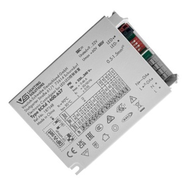 LED драйвер ECXd 1400.637 60W 9-52V 700-1400мА DALI2 DIP-переключатель 110x74x30mm VS