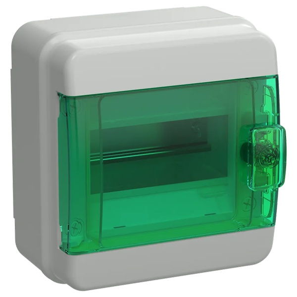 Щит накладной пластиковый КМПн-6 TEKFOR 6м белый зеленая прозрачная дверь IP65 IEK (01-03-082)