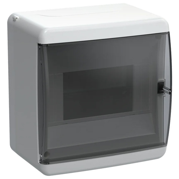 Mini щит накладной пластиковый КМПн-6 TEKFOR 6м белый черная прозрачная дверь IP41 IEK (01-08-021)