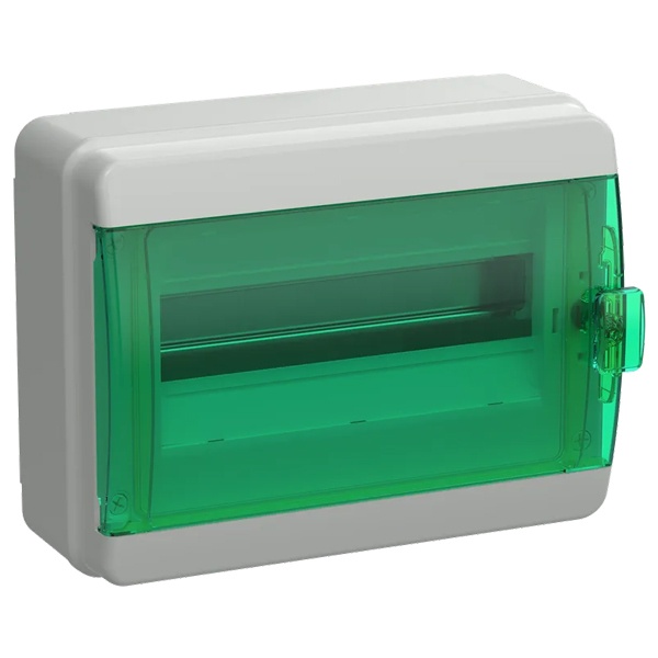 Щит накладной пластиковый КМПн-12 TEKFOR 12м белый зеленая прозрачная дверь IP65 IEK (01-03-122)