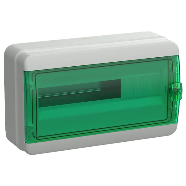 Щит накладной пластиковый КМПн-18 TEKFOR 18м белый зеленая прозрачная дверь IP65 IEK (01-03-002)