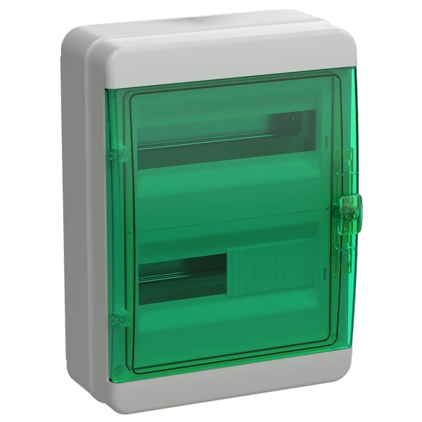 Щит накладной пластиковый КМПн-24 TEKFOR 24м белый зеленая прозрачная дверь IP65 IEK (01-03-022)