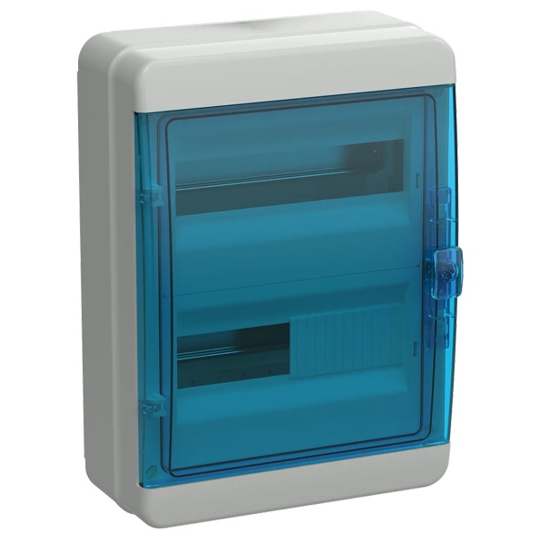 Щит накладной пластиковый КМПн-24 TEKFOR 24м белый синяя прозрачная дверь IP65 IEK (01-03-024)