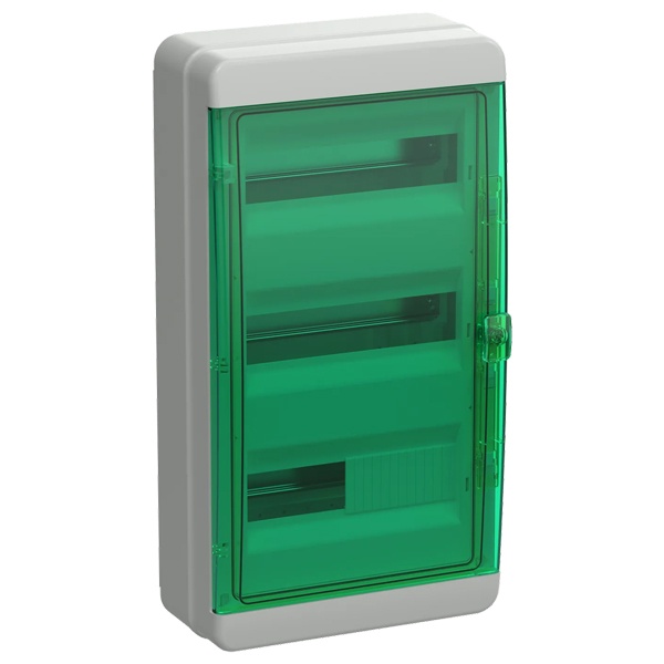 Щит накладной пластиковый КМПн-36 TEKFOR 36м белый зеленая прозрачная дверь IP65 IEK (01-03-042)