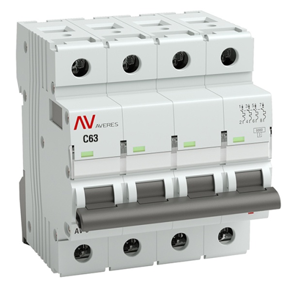 Автоматический выключатель AVERES AV-6 63A C 4P 6кА EKF (автомат электрический)