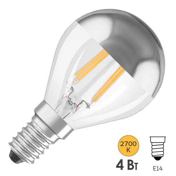 Лампа светодиодная Osram шарик LSCL P MIRROR S 4W/827 2700K 230V E14 350Lm серебряное покрытие
