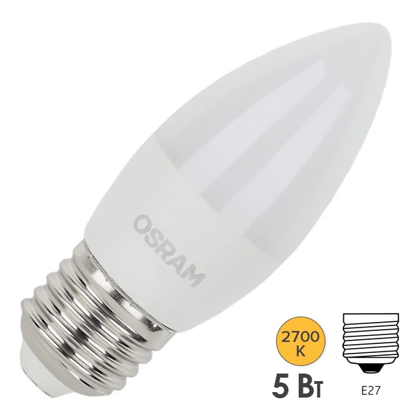 Лампа светодиодная свеча LED LS CLASSIC B 5W/827 2700K (40W) 220V E27 FR Osram