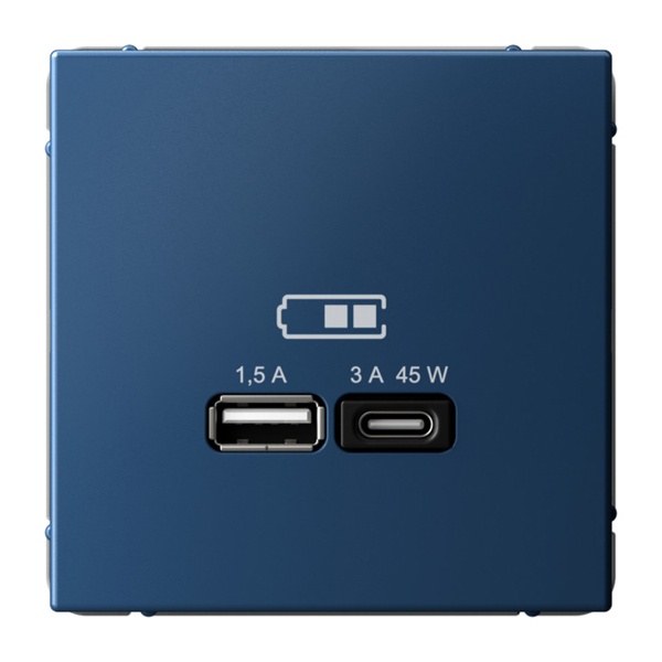 Зарядка USB ArtGallery тип-А и тип-C 45Вт QC PD аквамарин Systeme Electric
