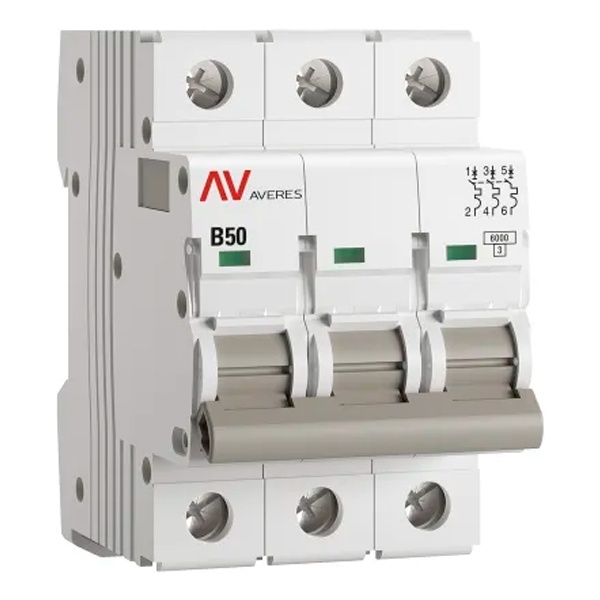 Выключатель автоматический AVERES AV-6 50A (B) 3P трехфазный 6kA EKF