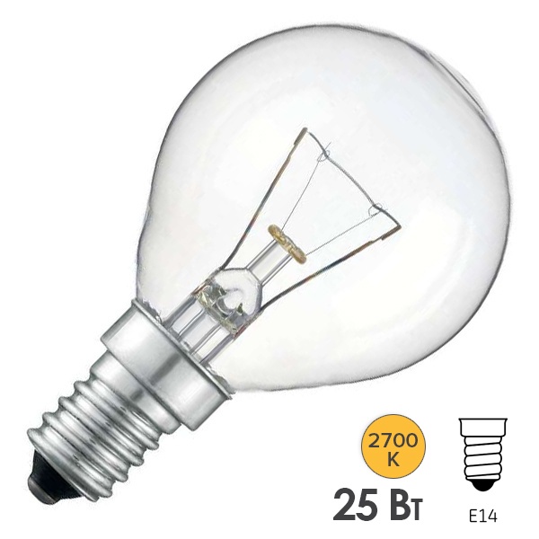 Лампа накаливания шарик 25W 230V E14 260lm прозрачная (ДШ230-25-3) d36x97mm Foton