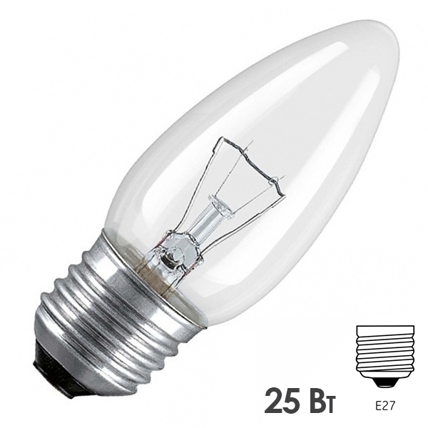 Лампа накаливания свеча 25W 230V E27 260lm прозрачная (ДС230-25-3) d36x97mm Foton