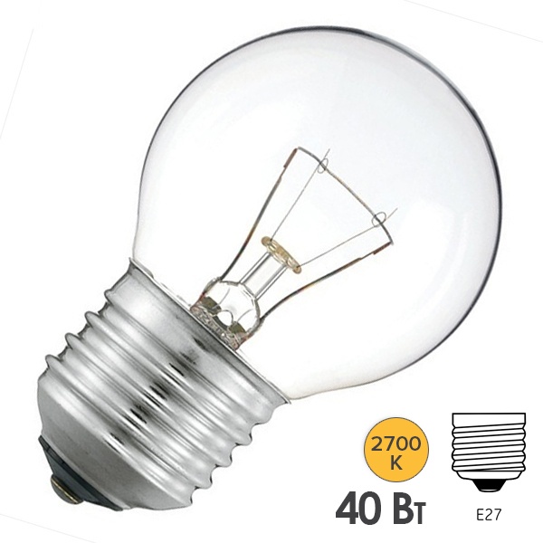 Лампа накаливания шарик 40W 230V E27 390lm прозрачная (ДШ230-40-1) d36x97mm Foton