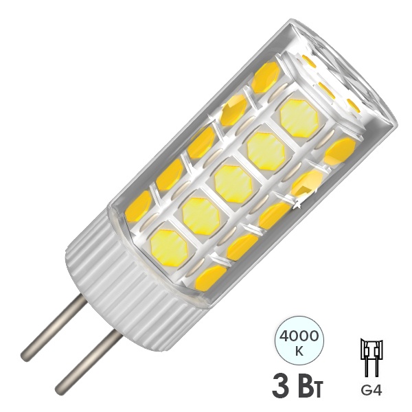 Лампа светодиодная LED CORN капсула 3W 12V 4000К G4 керамика IEK