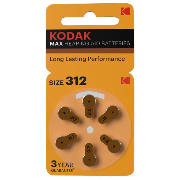 Батарейка ZA312 [KZA312-6] MAX Hearing Aid для слуховых аппаратов Kodak (упаковка 6 шт)