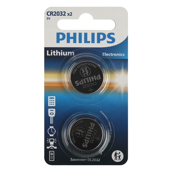 Батарейка CR2032 литиевая CR2032P2/51 Philips (упаковка 2 шт)