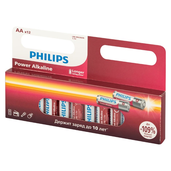 Батарейка AA LR6 алкалиновая 1,5V LR6P12W/51 Power Philips (упаковка 12 шт)