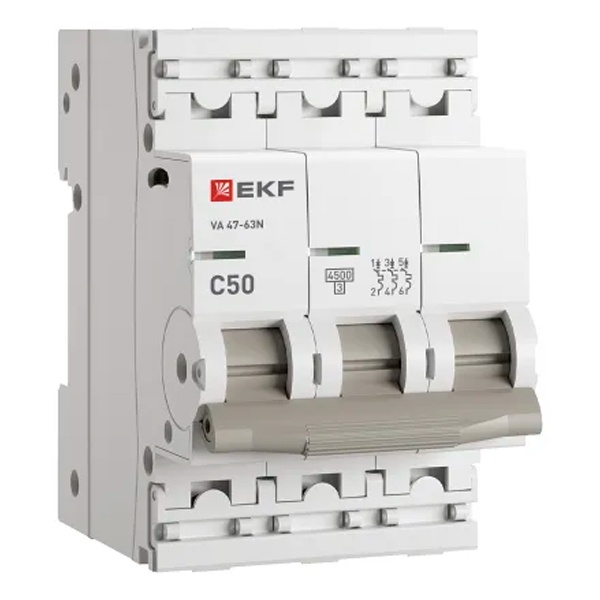 Автоматический выключатель EKF PROxima ВА 47-63N 50А 3P C 4,5кА (автомат электрический)