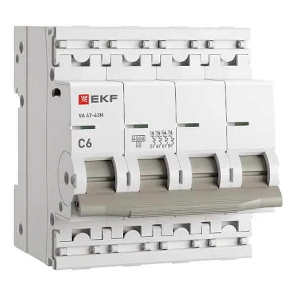 Автоматический выключатель EKF PROxima ВА 47-63N 6А 4P C 4,5кА (автомат электрический)