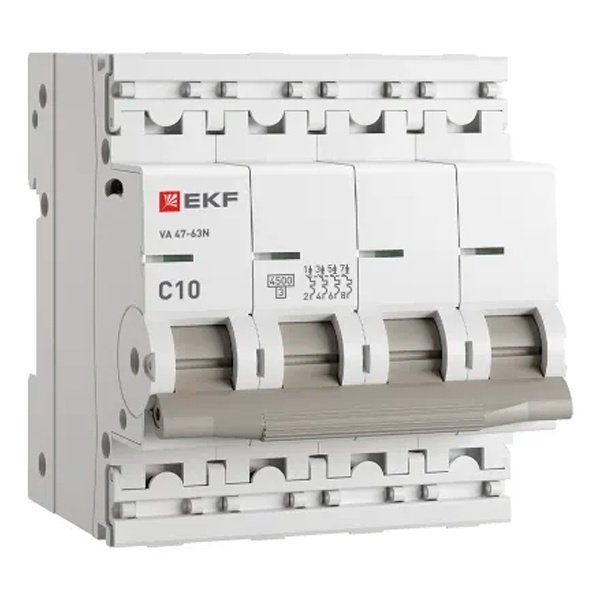 Автоматический выключатель EKF PROxima ВА 47-63N 10А 4P C 4,5кА (автомат электрический)