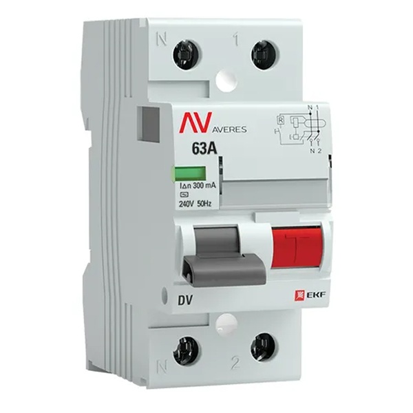 Устройство защитного отключения УЗО EKF AVERES DV 2P 63А 300мА (электромеханическое) АС (ВДТ)