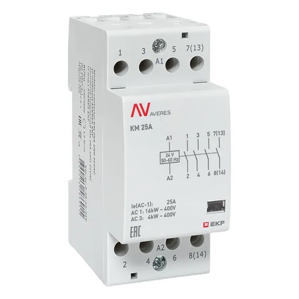 Контактор модульный EKF Averes КМ 25А 4NO 24В AC 2 модуля