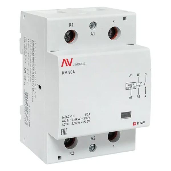 Контактор модульный EKF Averes КМ 80А 2NO 230В AC 3 модуля